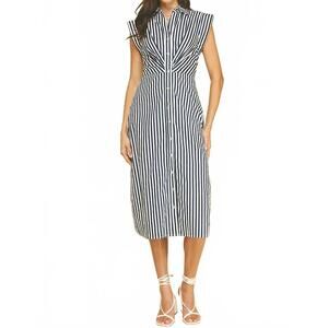 NEW PINCH women's striped button down midi dress in navy/white